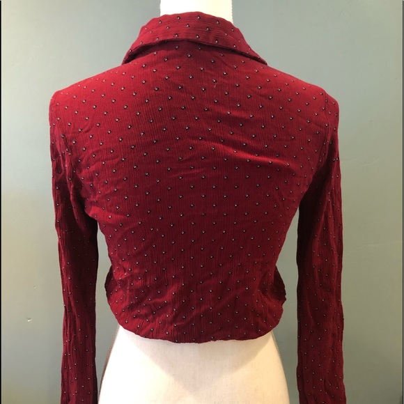 Red Collared Button Up Long Sleeve Crop Top XS - Picture 2 of 3